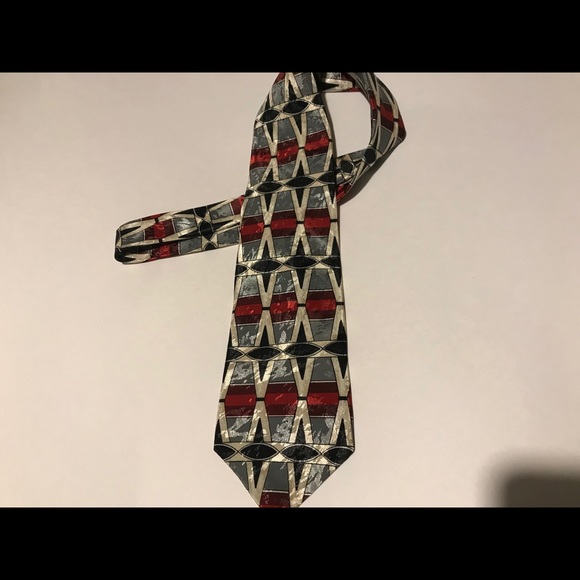 Ketch Designer Tie (Red,creme,black, pale green ) - Picture 3 of 4
